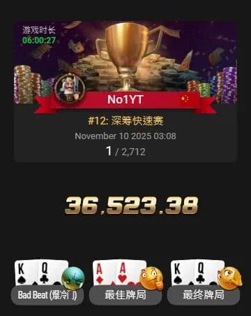 【EV扑克】中国选手Yuan Jie强势挺进WSOP金戒指神秘百万赛FT！Top赏金87万刀得主出炉